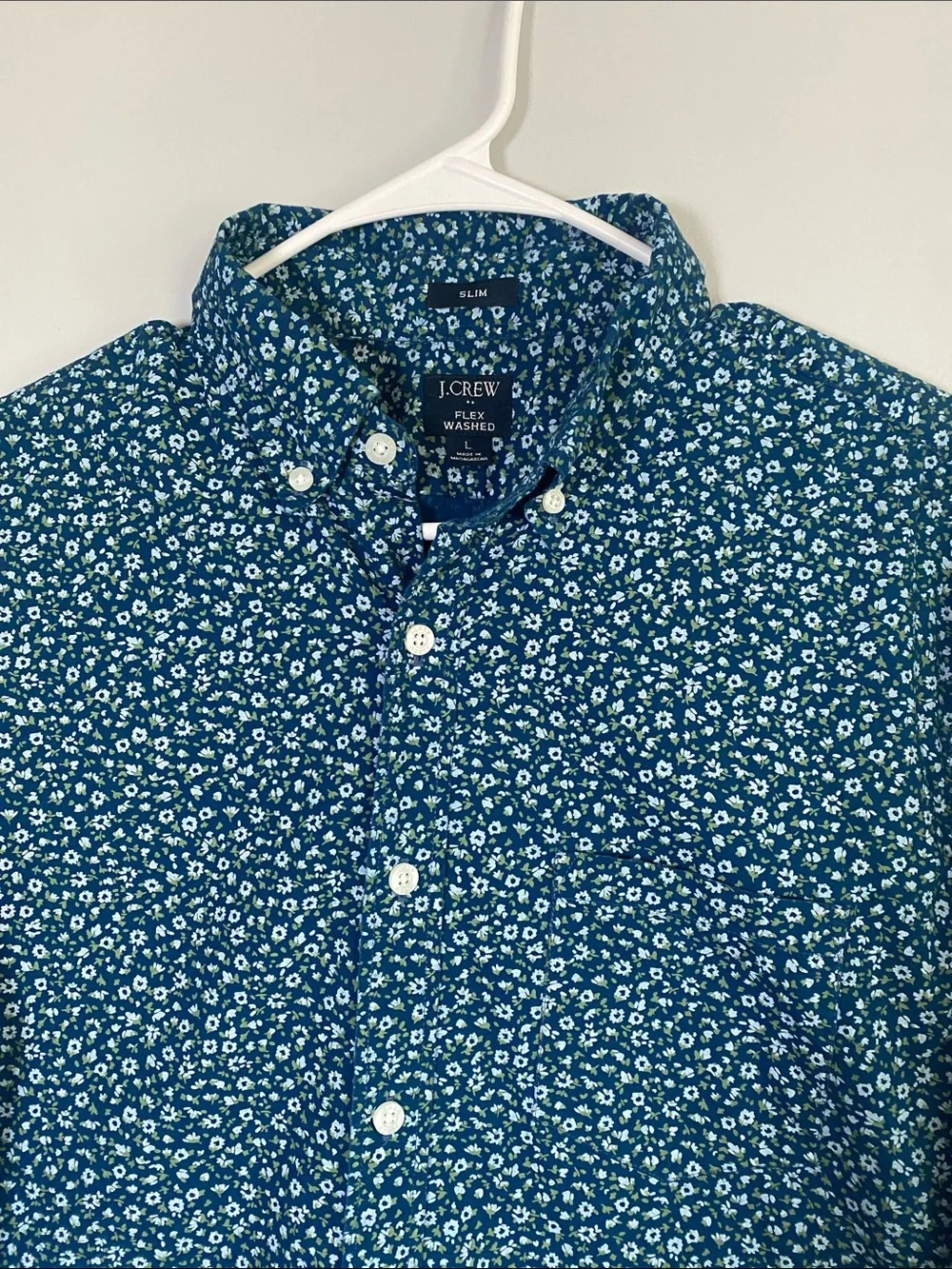 J Crew Slim Fit Flex Washed Shirt Mens Large Blue Floral Long Sleeve Button Down